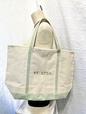 Peloton Cream Canvas Tote with Light Green Trim